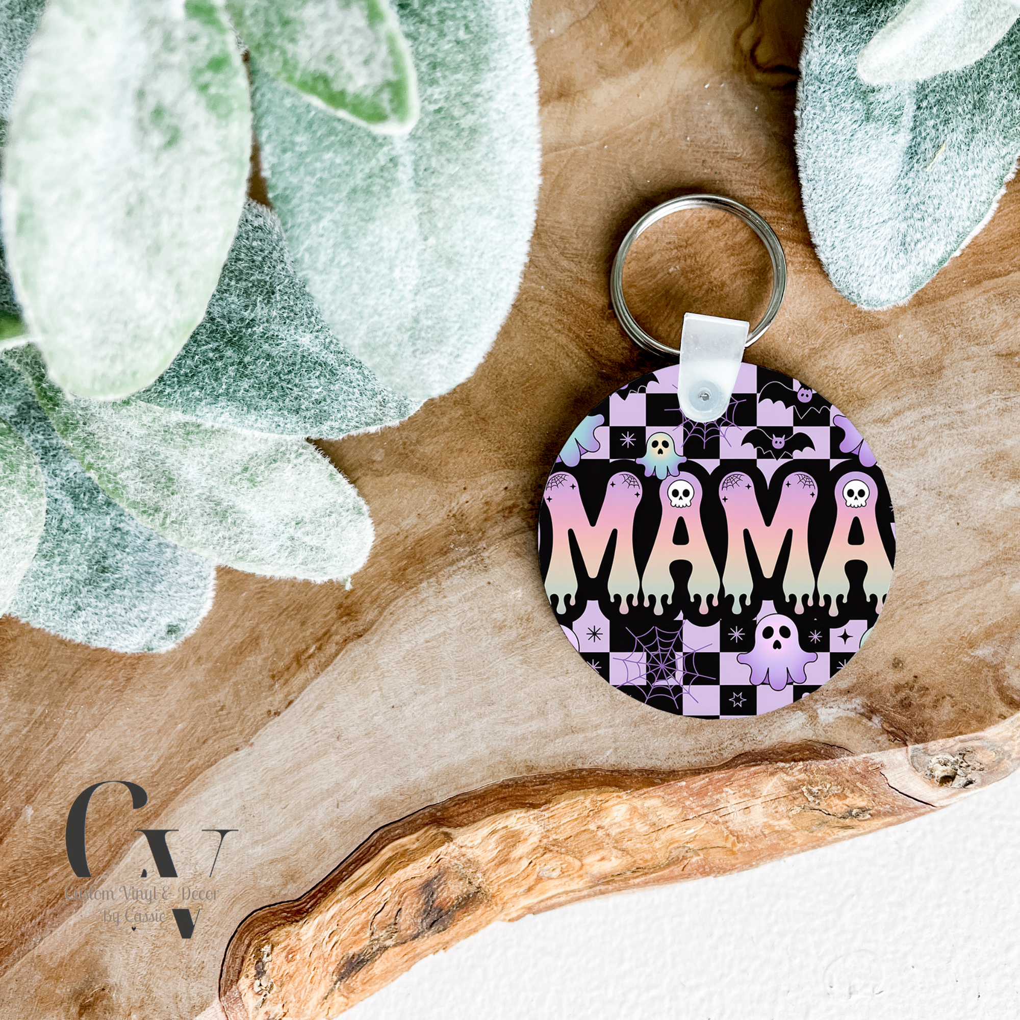 Checkered Ghost Mama Keychain