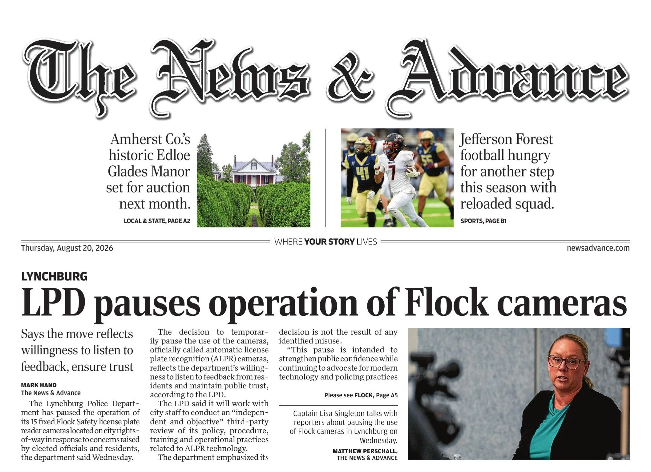 News and Advance__PageA1_FlockCameras_8.20.26.jpeg