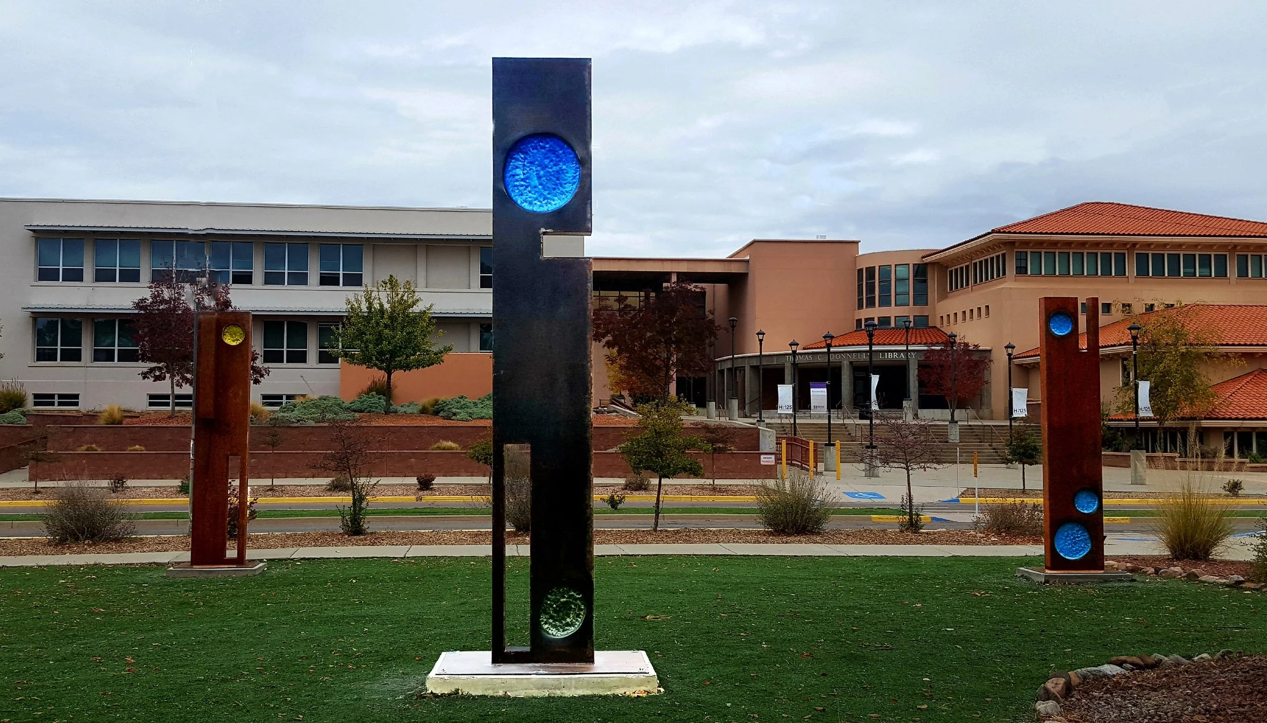 Monolith Series of 3, 2015, Corten steel, paint, Las Vegas, New Mexico -- Stephen Shachtman public sculpture