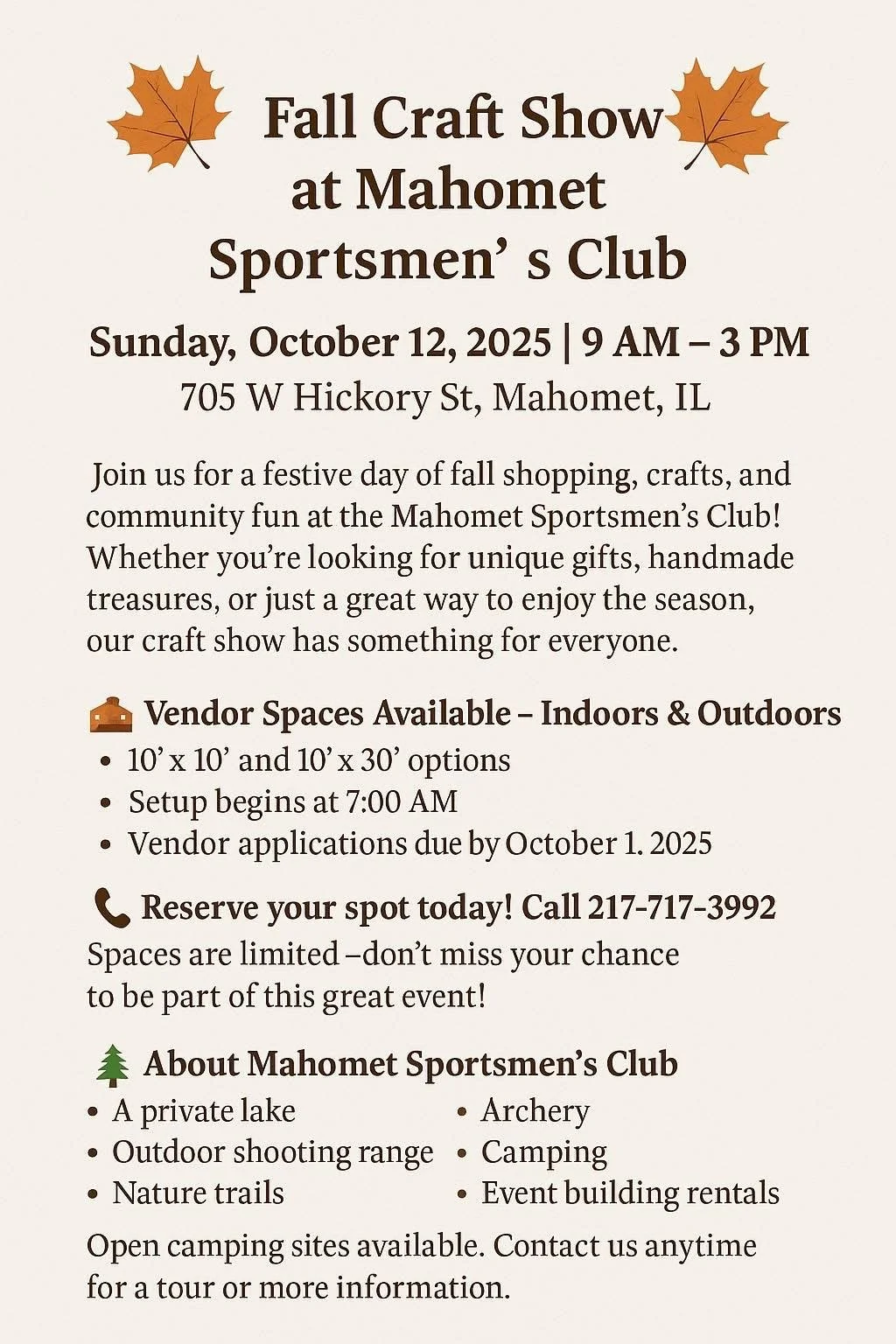 Fall Craft Show at Mahomet Sportmen’s Club