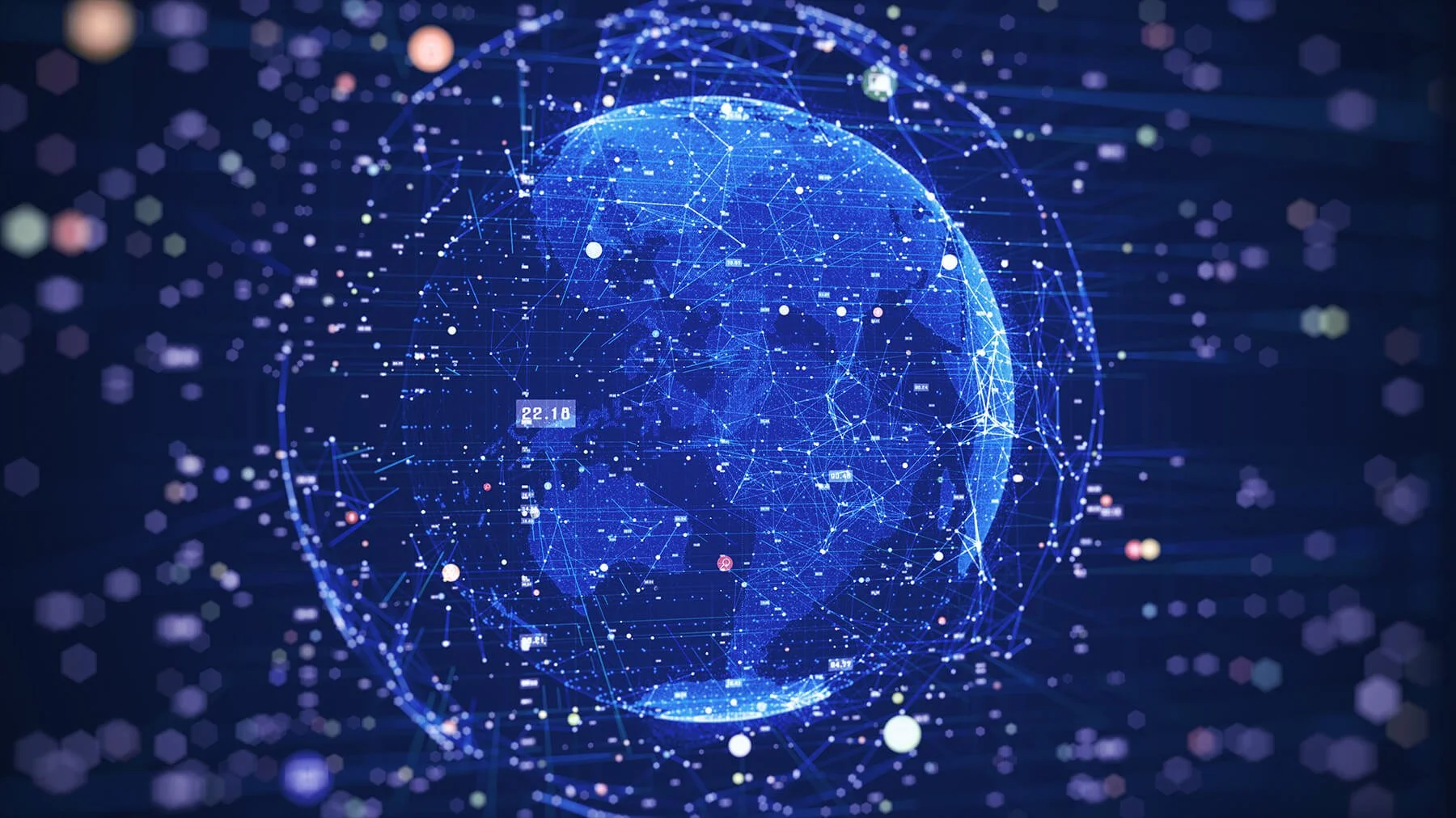 neon line connection around planet Earth with sparkling light around