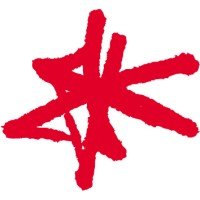 Red abstract scribble resembling a star shape on a white background.