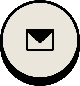 Email icon with a black envelope on a white circular background.