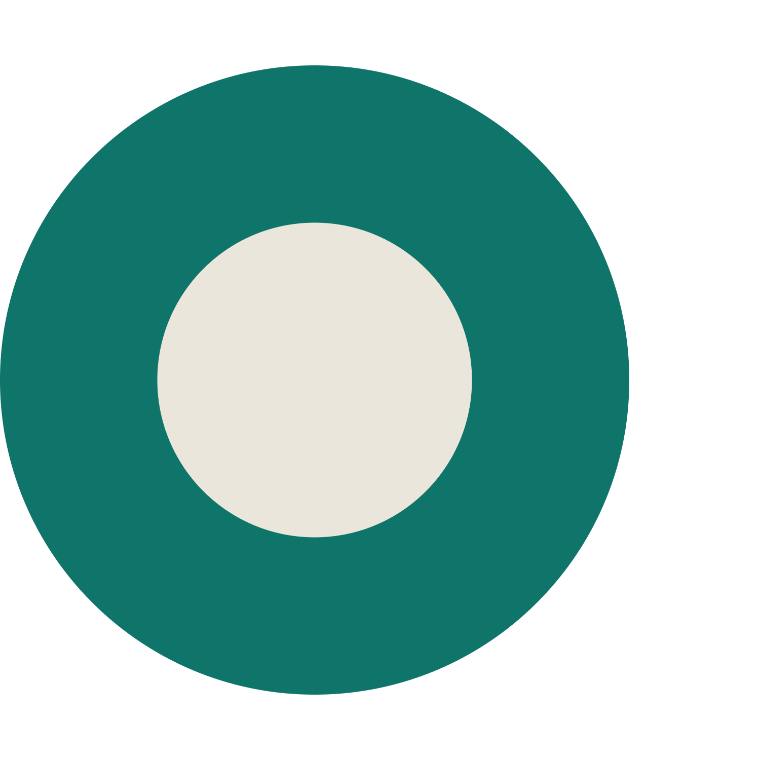 A circular graphic with a light gray inner circle and a dark green outer ring, centered on a black background.