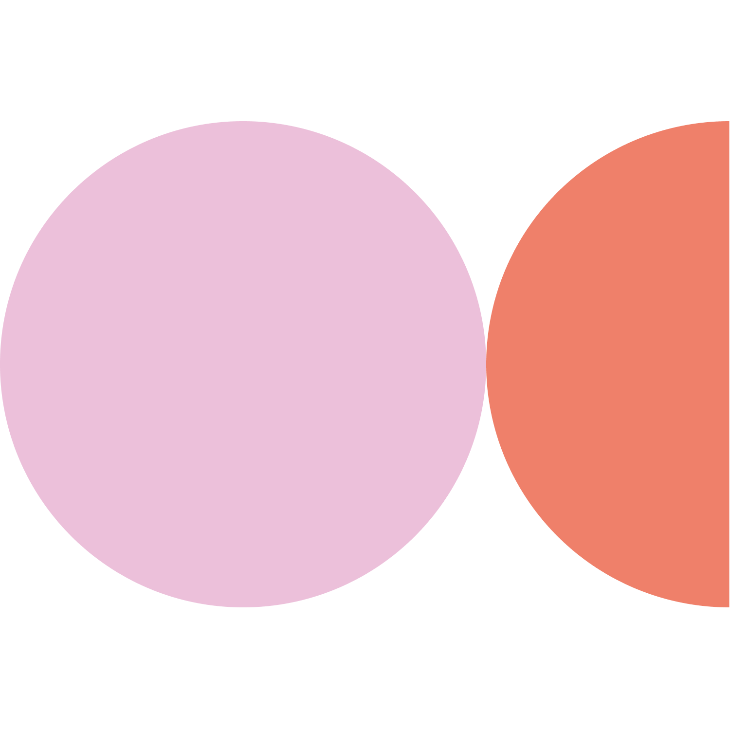 Two large overlapping circles, one pink and one orange, on a black background.