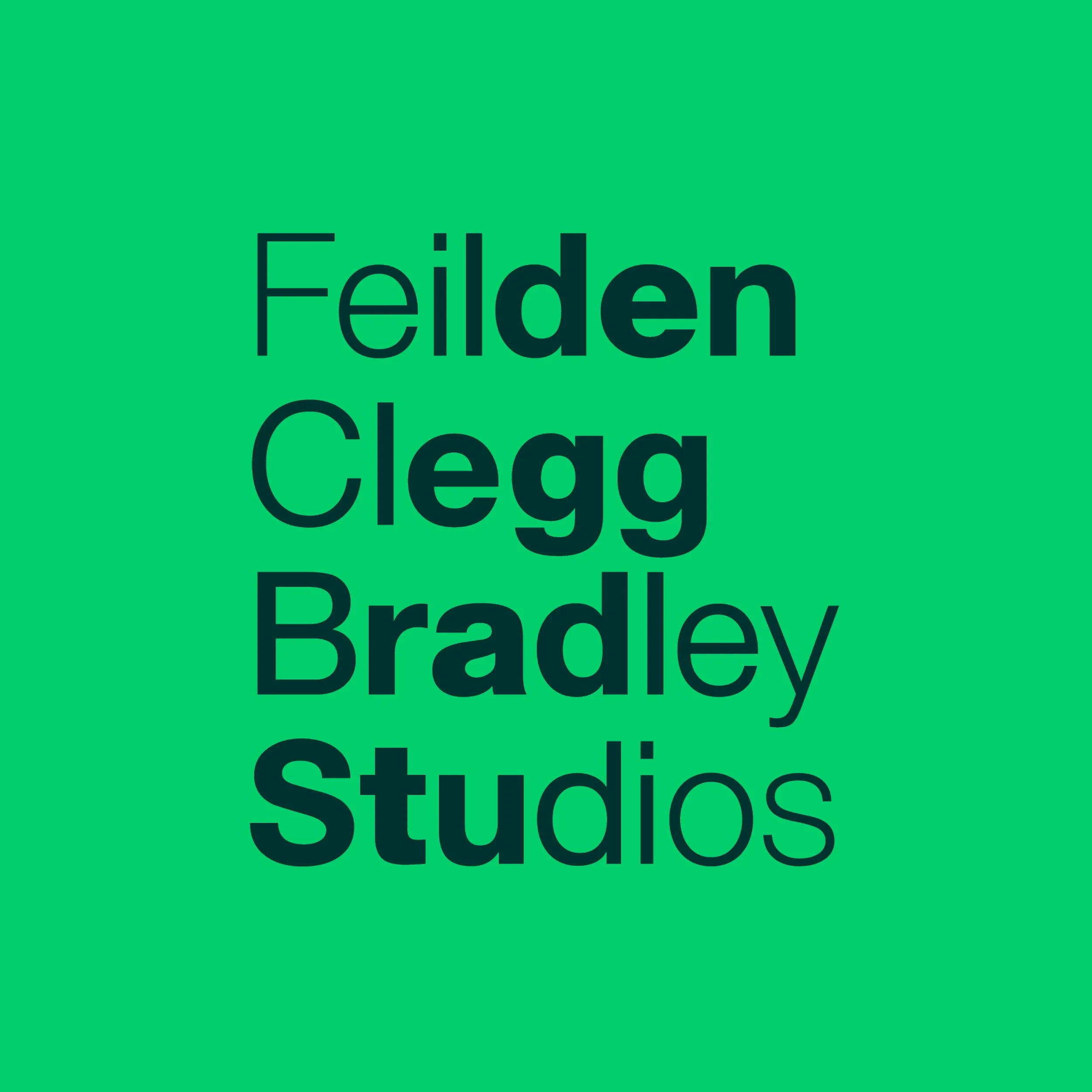 Text displaying "Feilden Clegg Bradley Studios" on a green background.