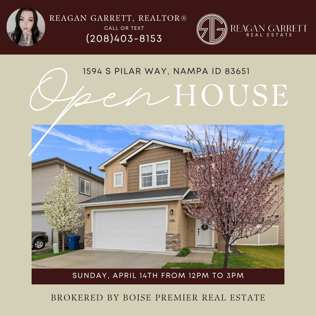 🚨 OPEN HOUSE ‼️
🏡 1594 S Pilar Way, Nampa ID 83651
🗓️ Sunday, April 14th From 12PM to 3PM

Come check out this darling, immaculately maintained Nampa home just minutes from dining, shopping, and more! You don't want to miss this one. 🙌🏻

🙋🏻&zw