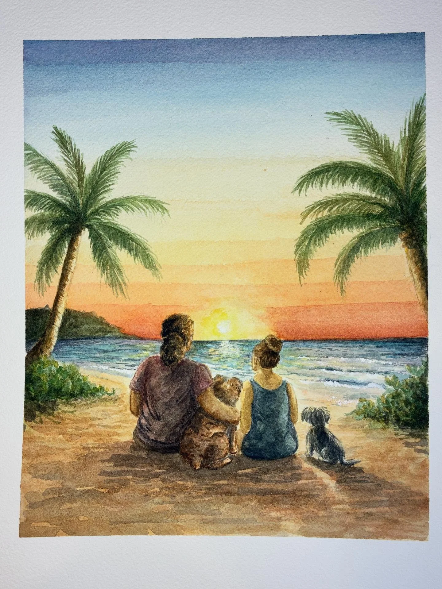 Here&rsquo;s my finished painting. 
I was really flattered that this client hired me to do her Christmas card art. (Every year they have a different artist do a portrait of them.) 
I&rsquo;m pretty proud of how it turned out. I used a new palette tec