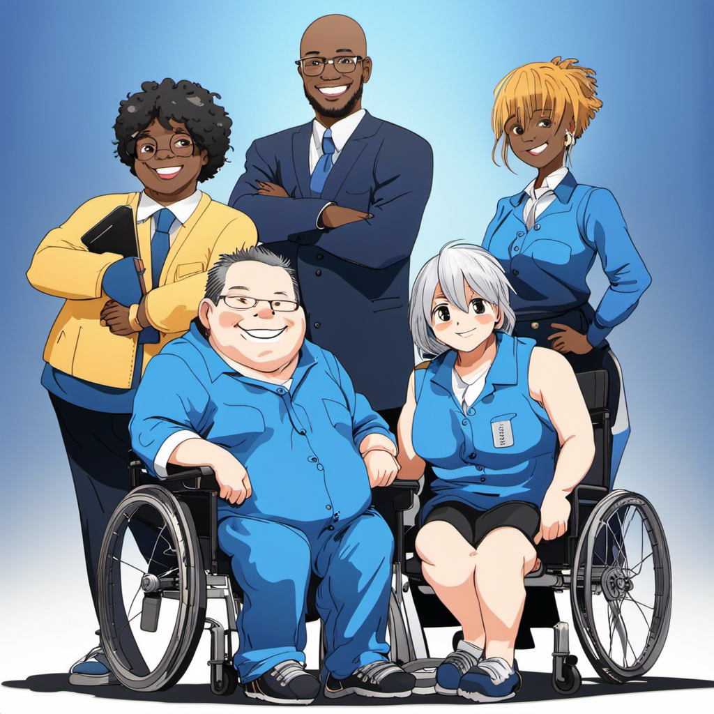 5 smiling accountants of various ages, skin colors, and physical abilities.