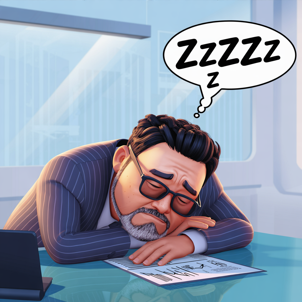 A board member sleeping at his desk because the financial report was so boring.  Image by Ideogram 12/19/2025.