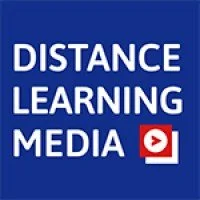 Blue background with white text reading 'DISTANCE LEARNING MEDIA' and a red circle play button icon.