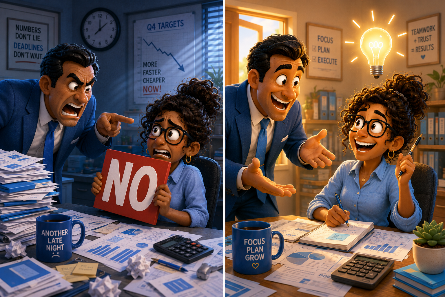 angry-boss-rushing-work-happy-boss-content-with-performance