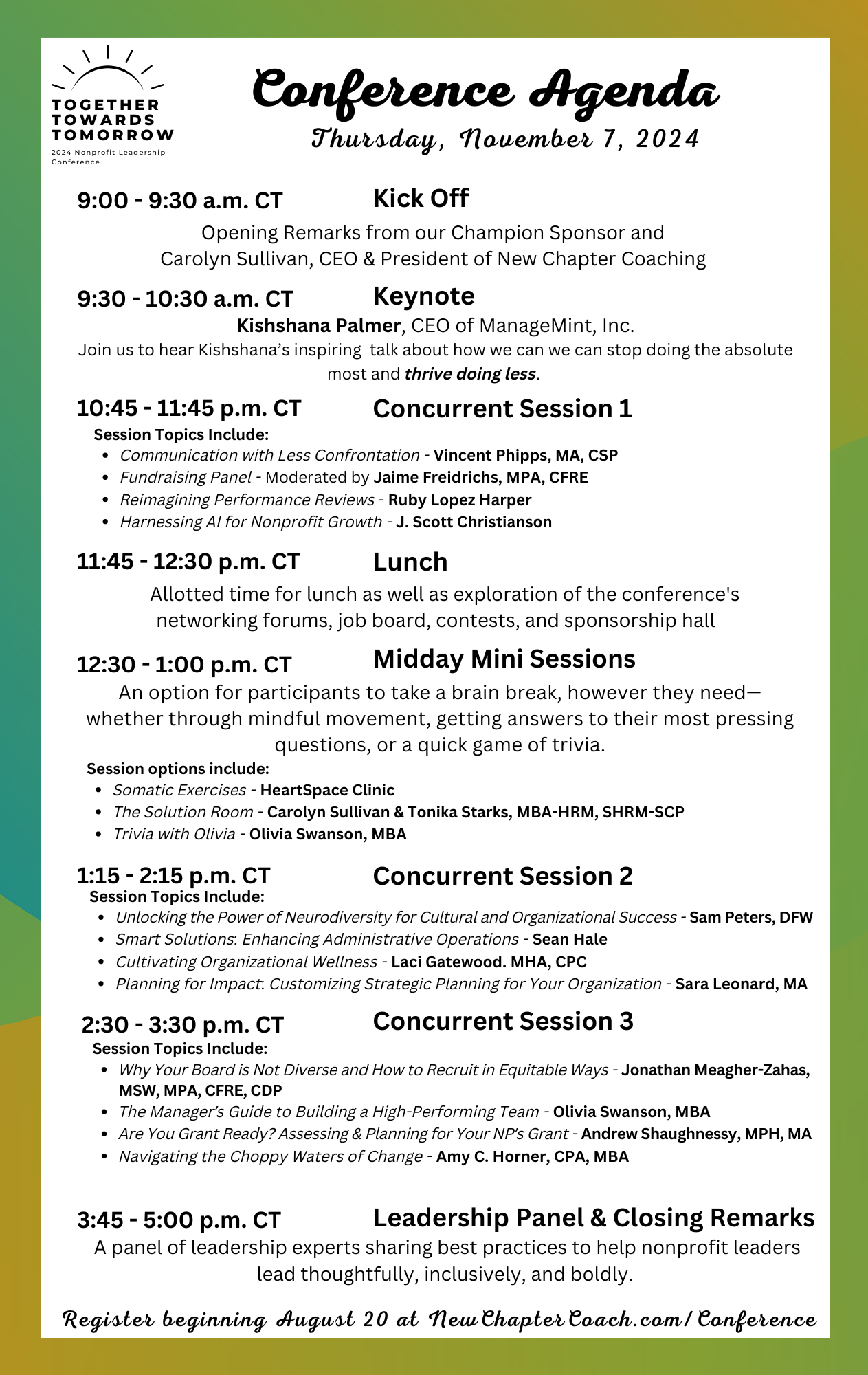 Together Towards Tomorrow conference agenda.