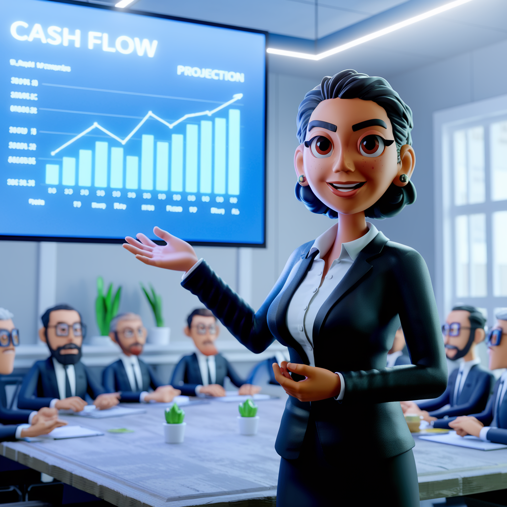 A Latina executive director showing a healthy cash flow projection to the board of directors.  Image by Ideogram 1/16/2025.