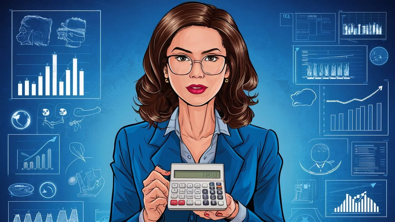 An intelligent Latina CFO with a calculator.  Image by Ideogram.