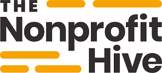 Logo of The Nonprofit Hive with black text and orange lines.