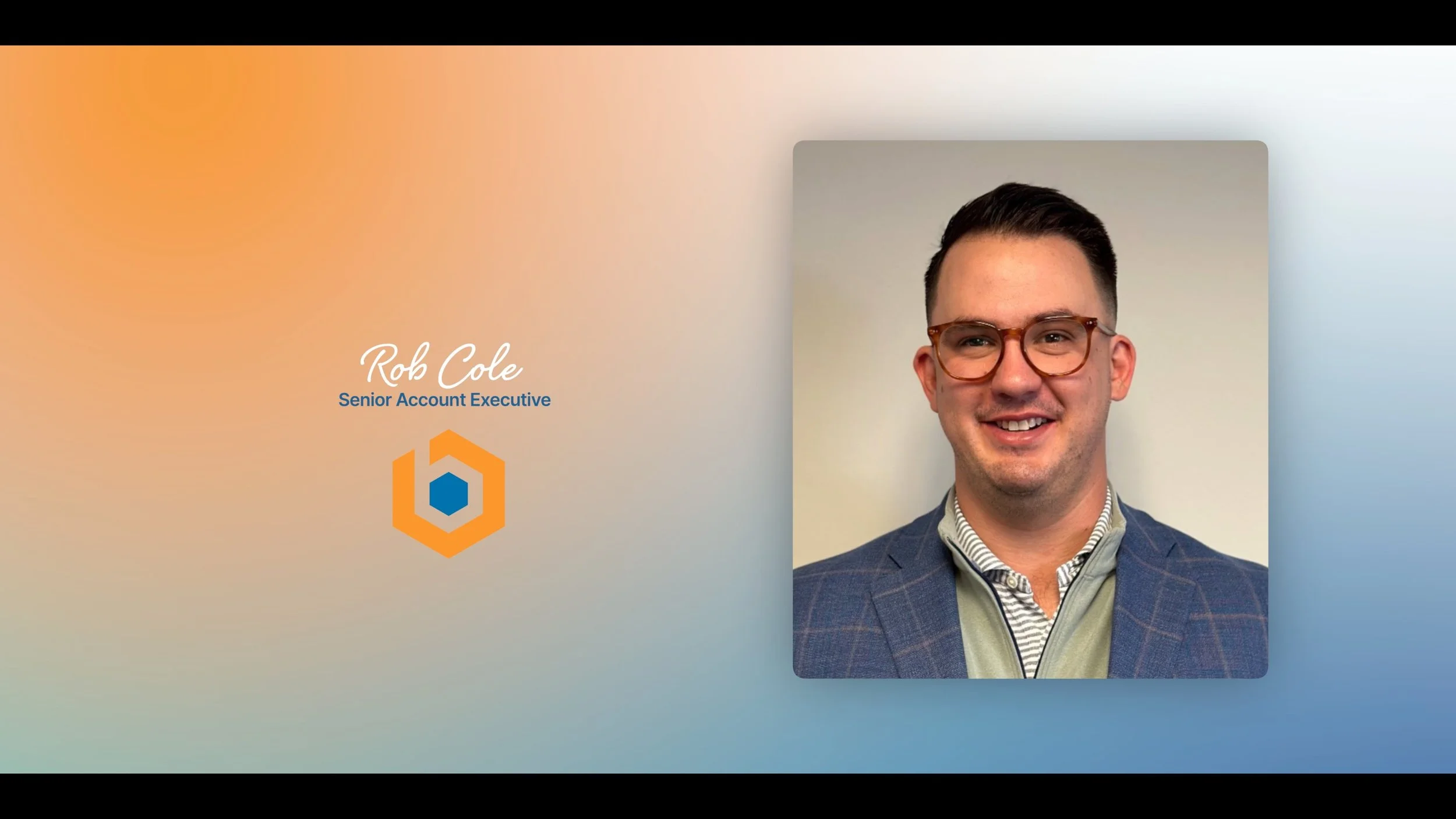Name and title of Rob Cole, Senior Account Executive, alongside his professional headshot.