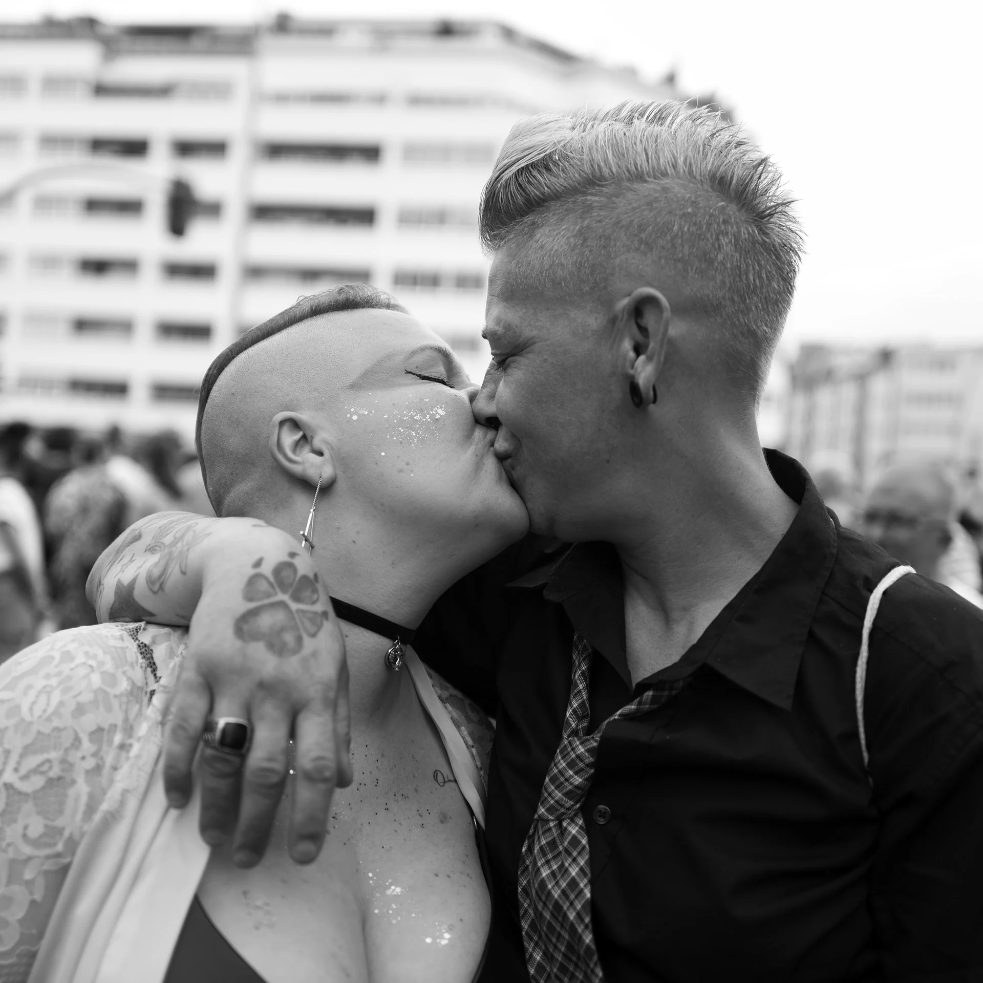 Participants marching at the Dyke March and Pride parade Berlin LGBTQ community