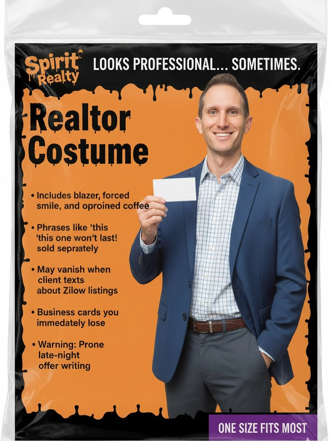 Move over Minecraft, Bluey, Superman, etc the HOTTEST costume of 2025 is the mediocre real estate professional! This Halloween, we honor the agents who face the real life horror show every day. Get your before it sells out!

#halloween #realestatehum