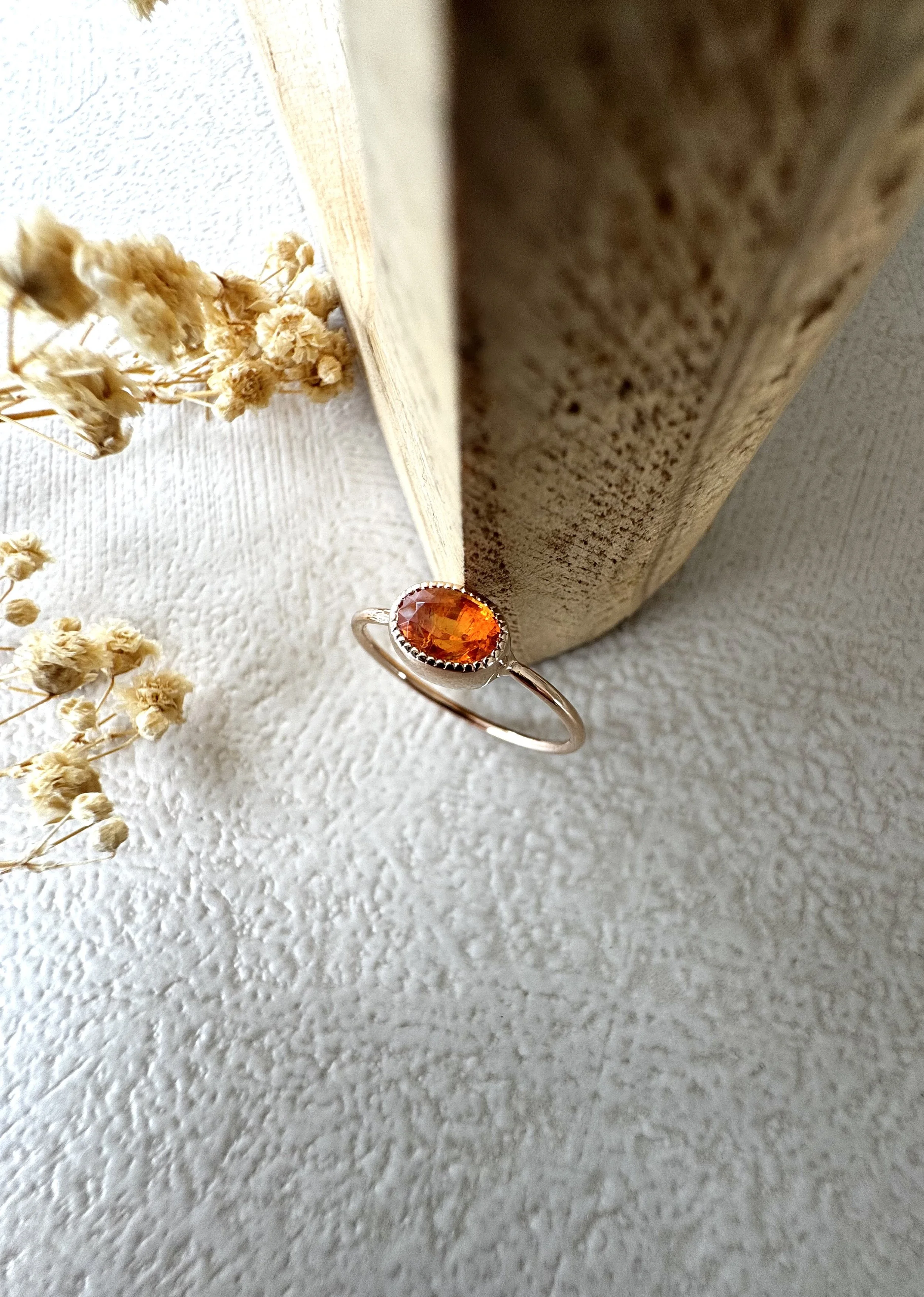 Grenat spessartite naturel or rouge 18 K
