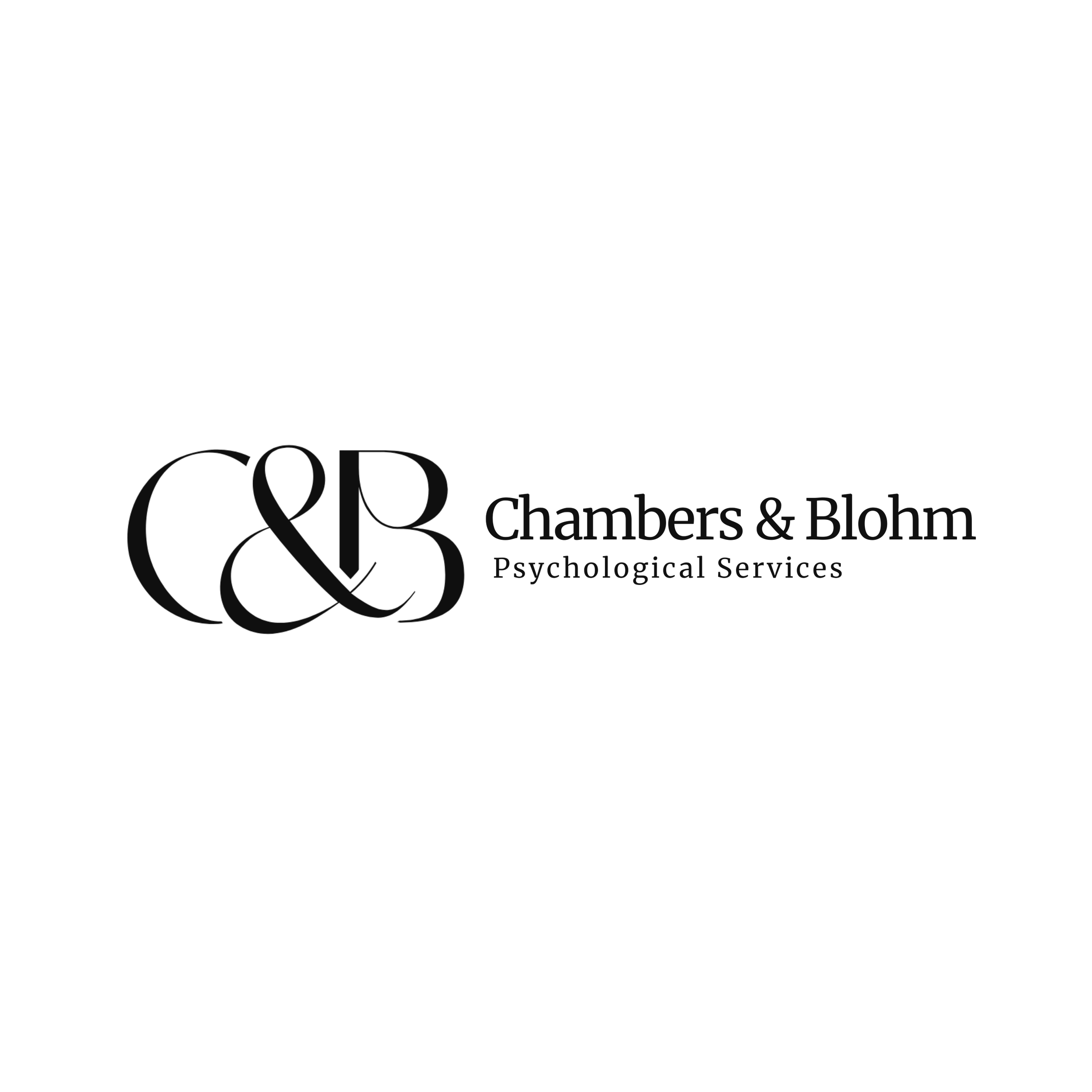 Logo for Chambers & Blohm Psychological Services with large letter C and B intertwined, and the company name in smaller text
