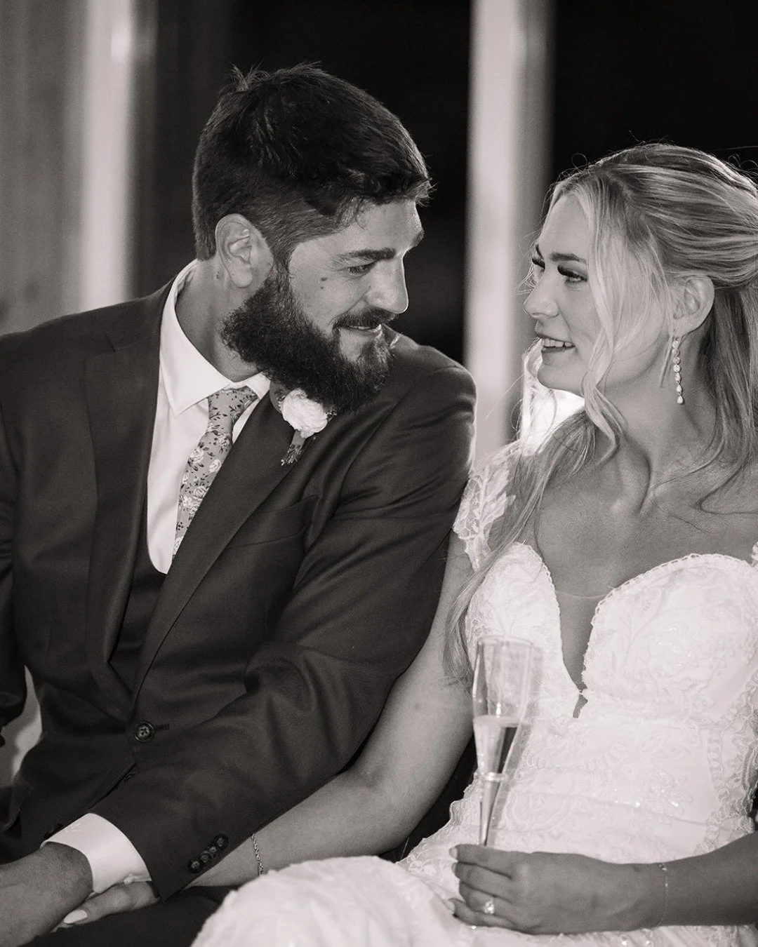 Here for the moments that matter most.

Some quietly strong moments unfold during speeches, with the newlyweds leaning toward each other, sharing a look only they recognize.

Later, on the dance floor, the emotion shifts. A bride finds her way into h