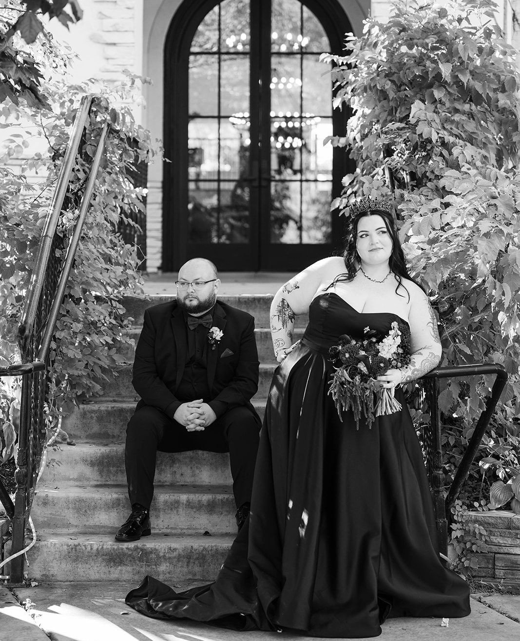 A little dark romance for the wedding day. From Sarah's stunning black gown to the rich, colorful florals and beautiful stone architecture, every detail felt so true to their personal style. I love seeing couples embrace traditions in their own way a