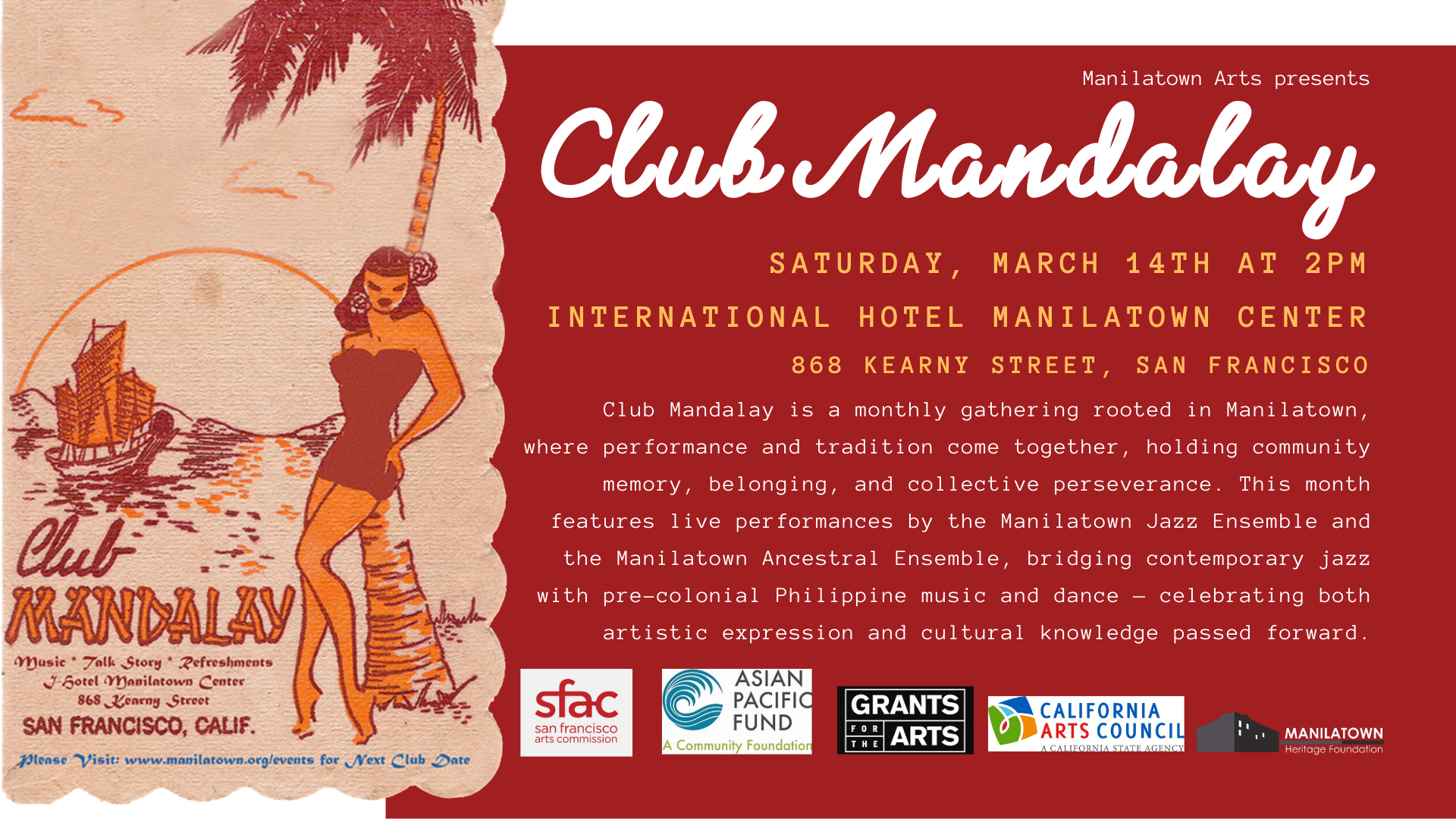 March 2026 Club Mandalay Promotional Postcard