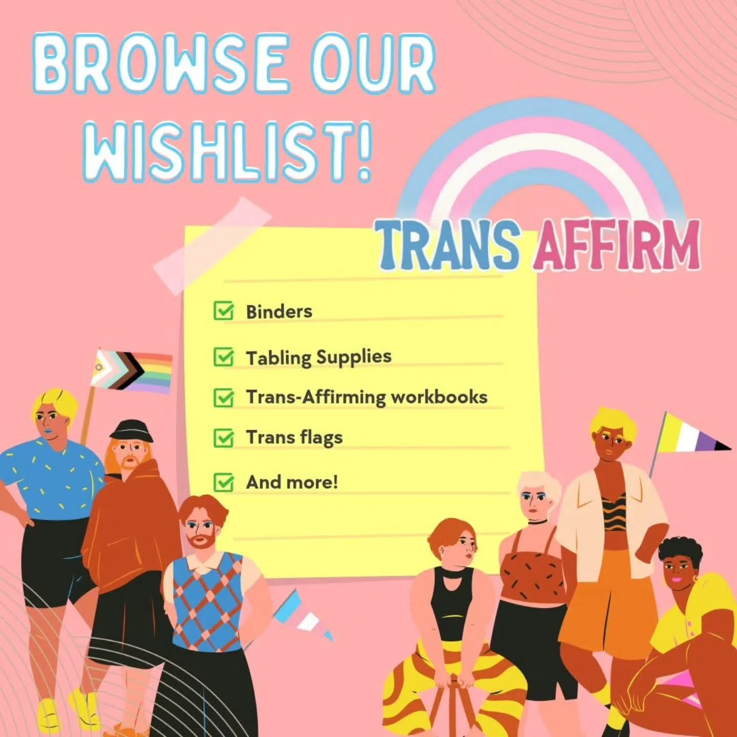 Want more ways to support Trans Affirm? Please check out our Amazon WishList!! All these items help us continue our mission to provide gender-affirming resources, advocacy, community care, and education to people in Idaho 🏳️&zwj;⚧️🏳️&zwj;🌈 link al