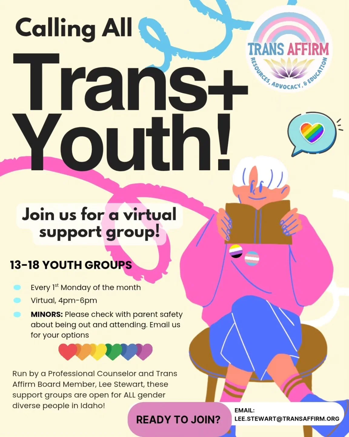 📣 Real talk: our youth support group has been really small lately. We don&rsquo;t want Idaho&rsquo;s trans &amp; gender-diverse teens to miss out on this resource! Please share so it reaches the youth who need it most. 💙💗🤍

Led by Professional Co