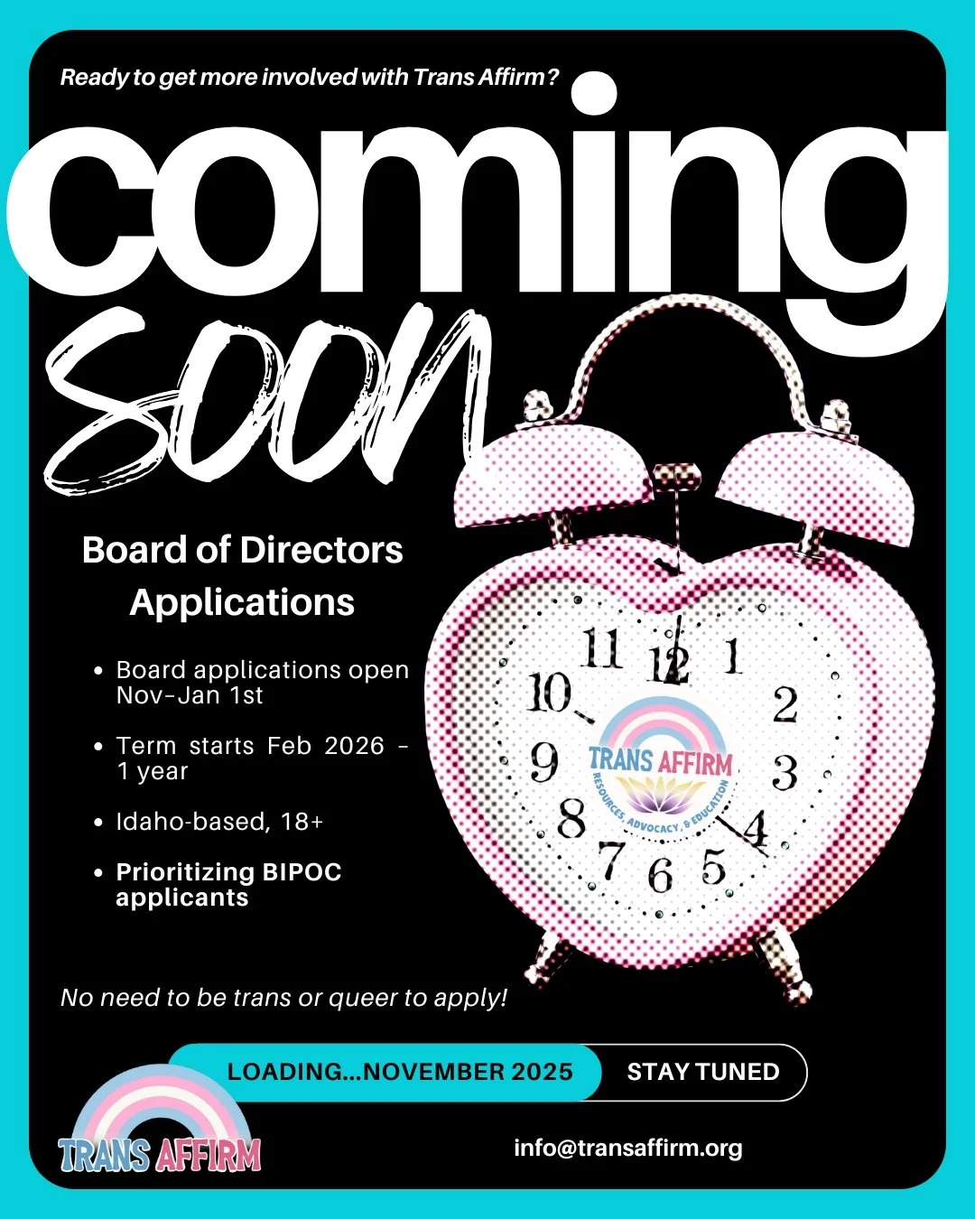 🌟 Thinking About Joining the Trans Affirm Board? 🌟
We’re opening board applications early for preview! 👀
If you’ve ever thought about helping shape the future of Trans Affirm, now’s your chance to read through the expectations,