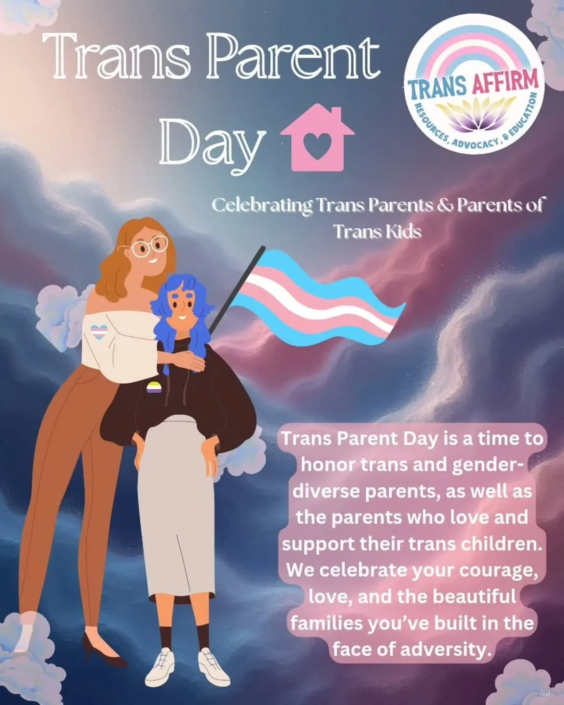 🏳️&zwj;⚧️ Today is Trans Parent Day 💝

A day to honor trans and gender-diverse parents, and parents who love and affirm their trans children.

Being a trans parent&mdash;or parenting a trans child&mdash;can mean navigating systems that don&rsquo;t 