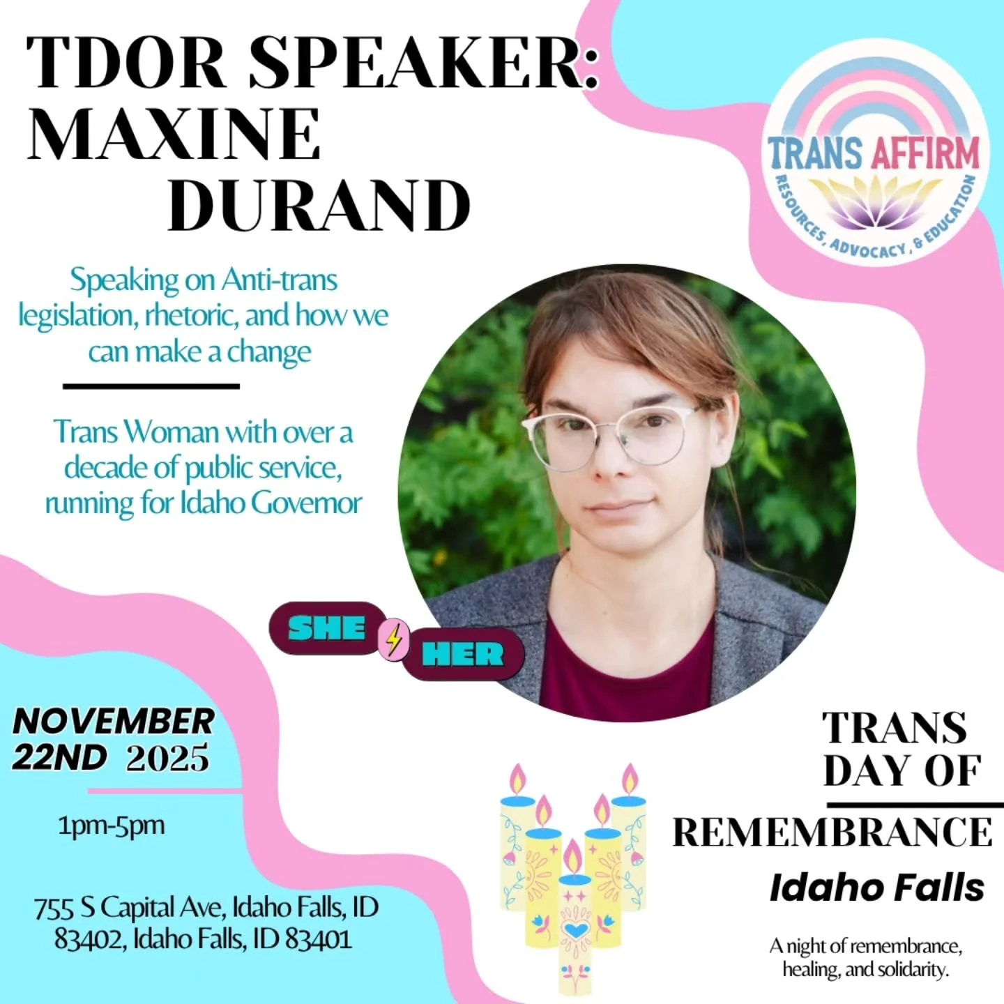 🌹 Idaho Falls TDOR: Meet Our Speakers 🌹

Join us in honoring Trans Day of Remembrance this Saturday, November 22nd from 1PM&ndash;5PM in Idaho Falls🕯️

We&rsquo;re proud to feature a powerful lineup of community voices who embody the resilience, l