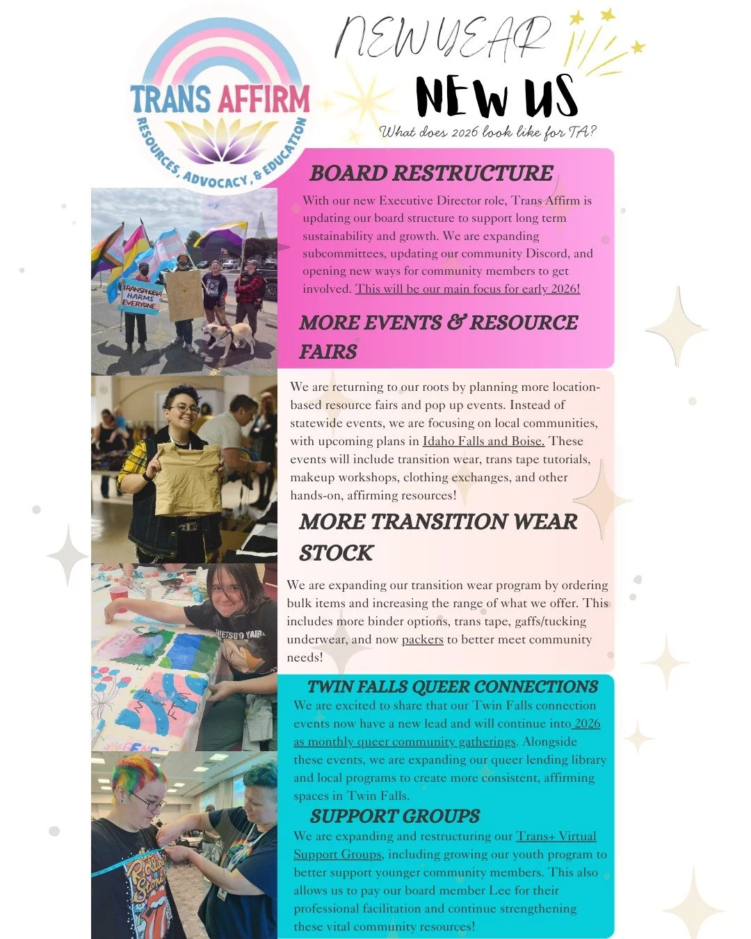 New year, new us✨ Here&rsquo;s a sneak peek at what Trans Affirm is focusing on in early 2026!

✅ Board Restructure &amp; Sustainability
With our new Executive Director role, we&rsquo;re rebuilding our board for long-term growth. That means clearer r