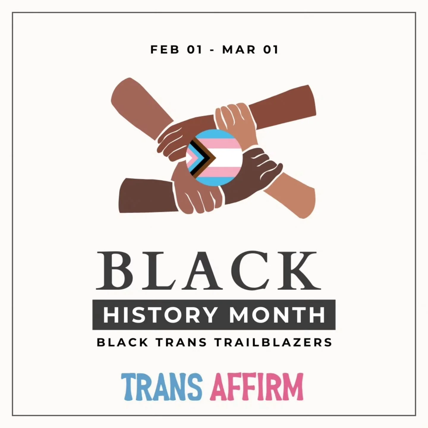 ✊🏿🏳️&zwj;⚧️ This Black History Month, Trans Affirm honors the Black trans trailblazers who made our movement possible. We would not have the rights, language, or community we have today without Black trans leadership, past and present.

🩷Marsha P.