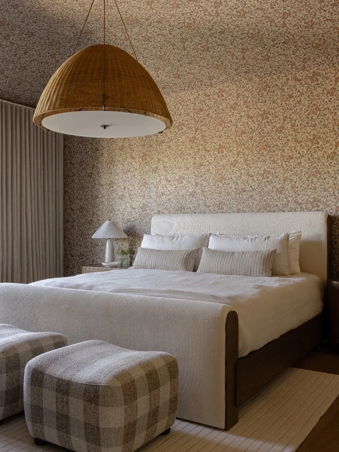 Primary perfection. The primary bedroom at #AVDBritannia is a true showstopper. We wrapped the entire room&mdash;including the angled ceilings&mdash;in wallpaper to fully envelope the space, creating an intimate, cocoon-like retreat. Traditional-insp