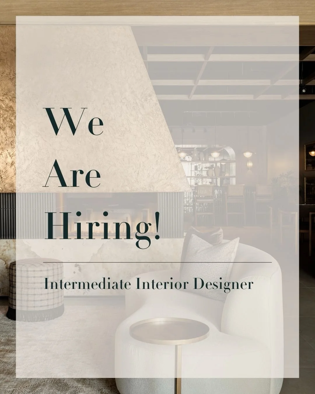 We&rsquo;re Hiring! Alykhan Velji Designs is growing and we&rsquo;re looking for an Intermediate Interior Designer to join our team. As a fast-paced, design-forward studio, we&rsquo;re looking for someone who is ready to jump right in and be part of 