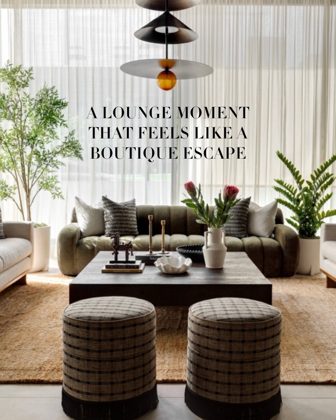 Lounge. This space at #AVDCalgaryHouse gives us all the boutique hotel vibes. 

A mix of furniture styles (including some adorable #ModernHeritage stools), curated artwork and accessories, custom lighting, and drapery come together to create a space 