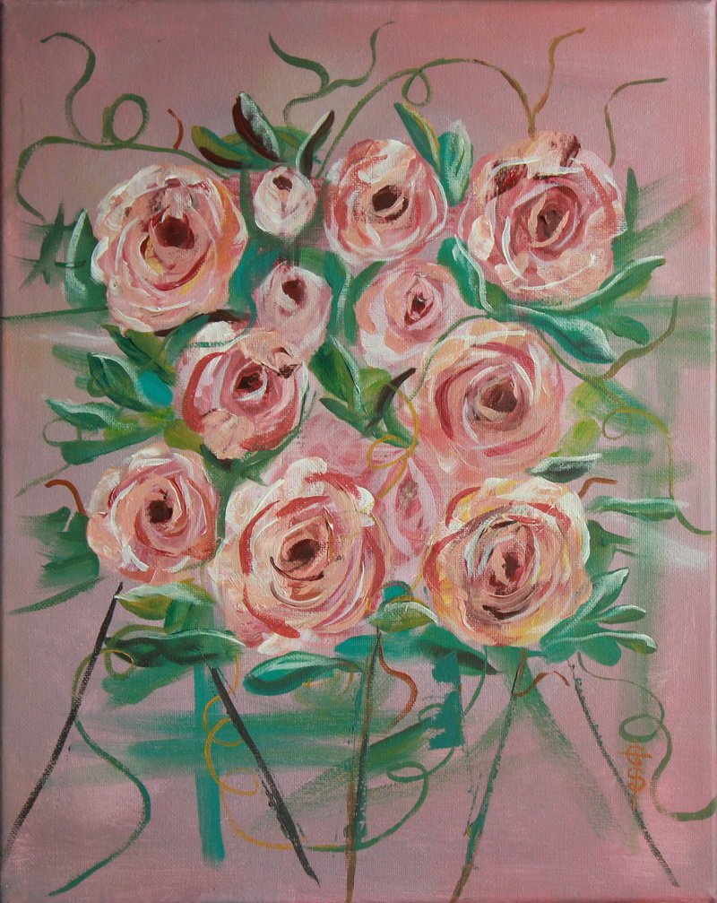 Walking Amid the Roses Original Canvas Acrylic Art