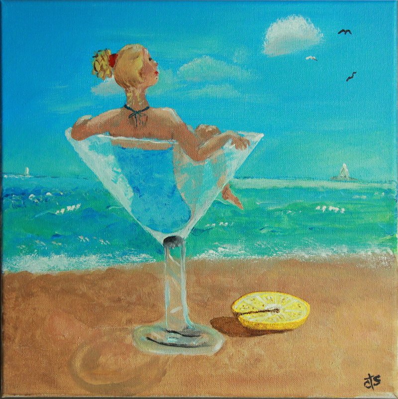 Anything is Possible; Woman in a Wine Glass with a Lemon on Canvas
