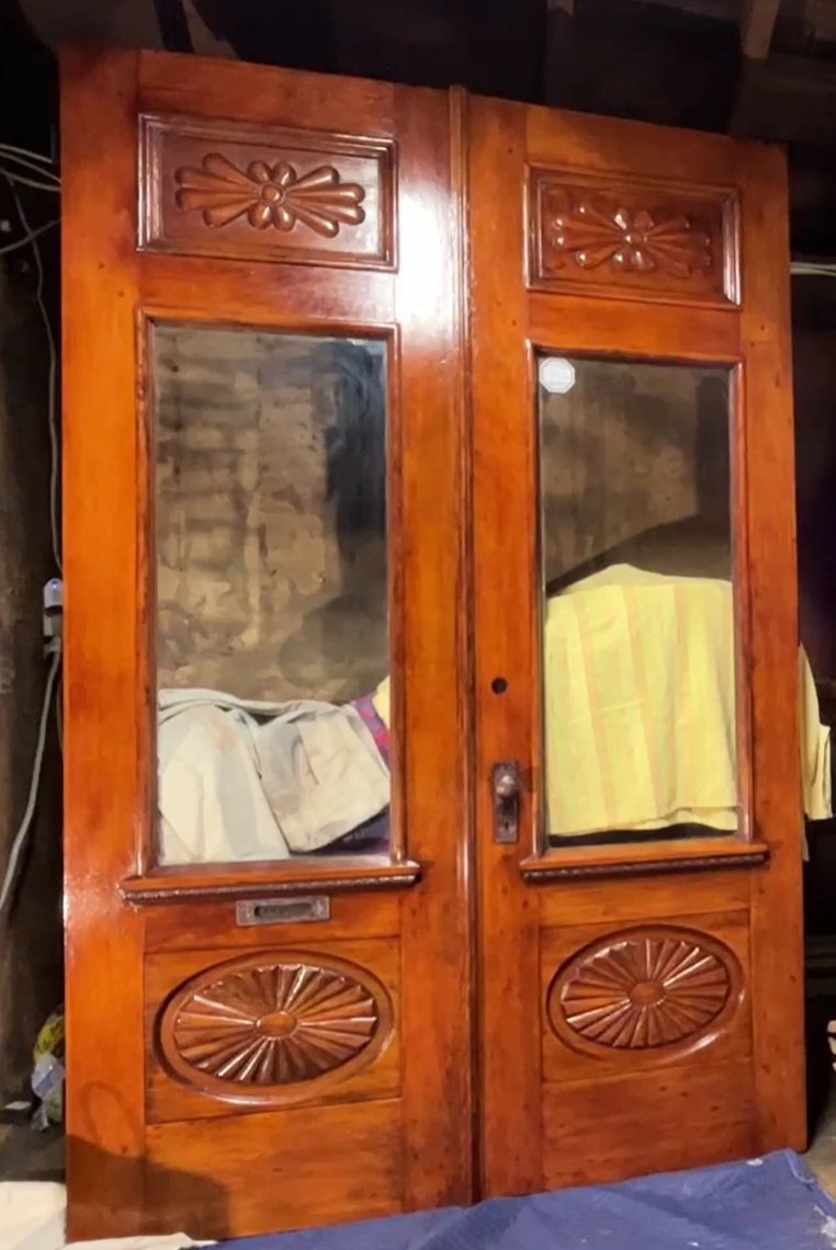 Custom Restoration 1840s Chestnut Eastlake Double Doors