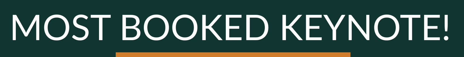 Graphic banner with text reading 'Most Booked Keynote!'