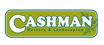 Logo for Cashman Nursery & Landscaping with green and white text and a palm tree icon.