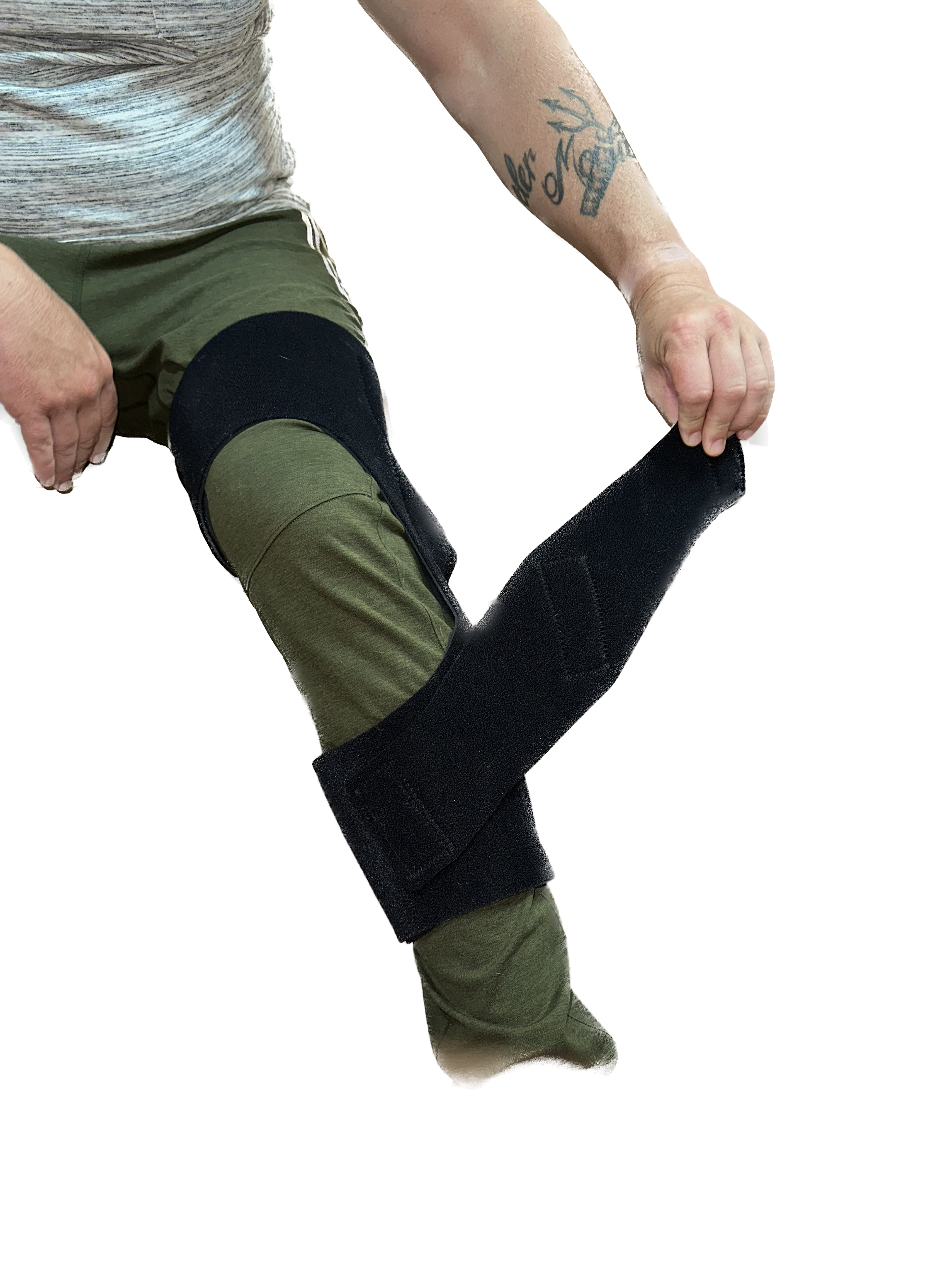 2. Place one Velcro patch against calf