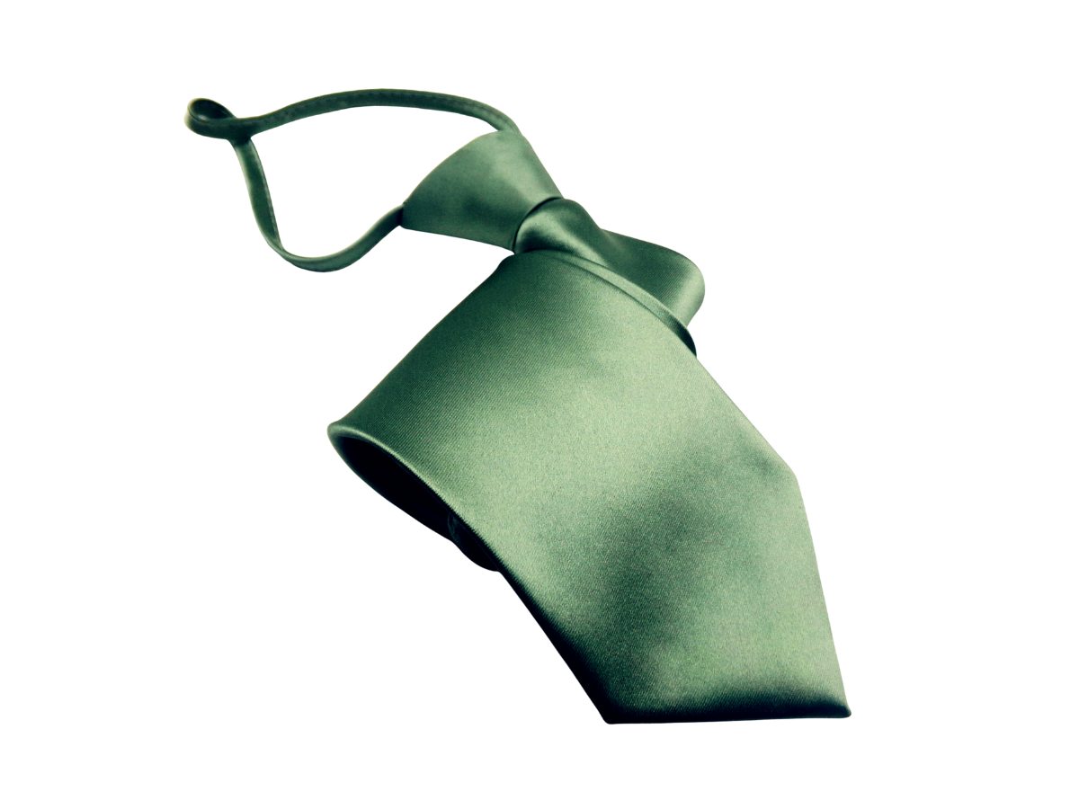 A green necktie with a matching pocket square.