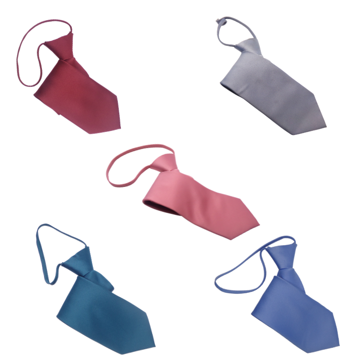Pre- Tied Unisex Zipper Ties come with all Suit and Tuxedo rentals. Wide variety of colors in stock. Also available for sale in store.