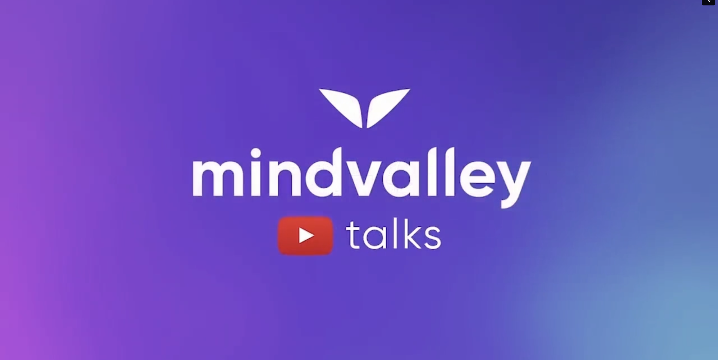 A promotional graphic for Mindvalley Talks featuring a purple and blue gradient background, the Mindvalley logo with a leaf above the text, and a red YouTube icon with the word 'talks' next to it.