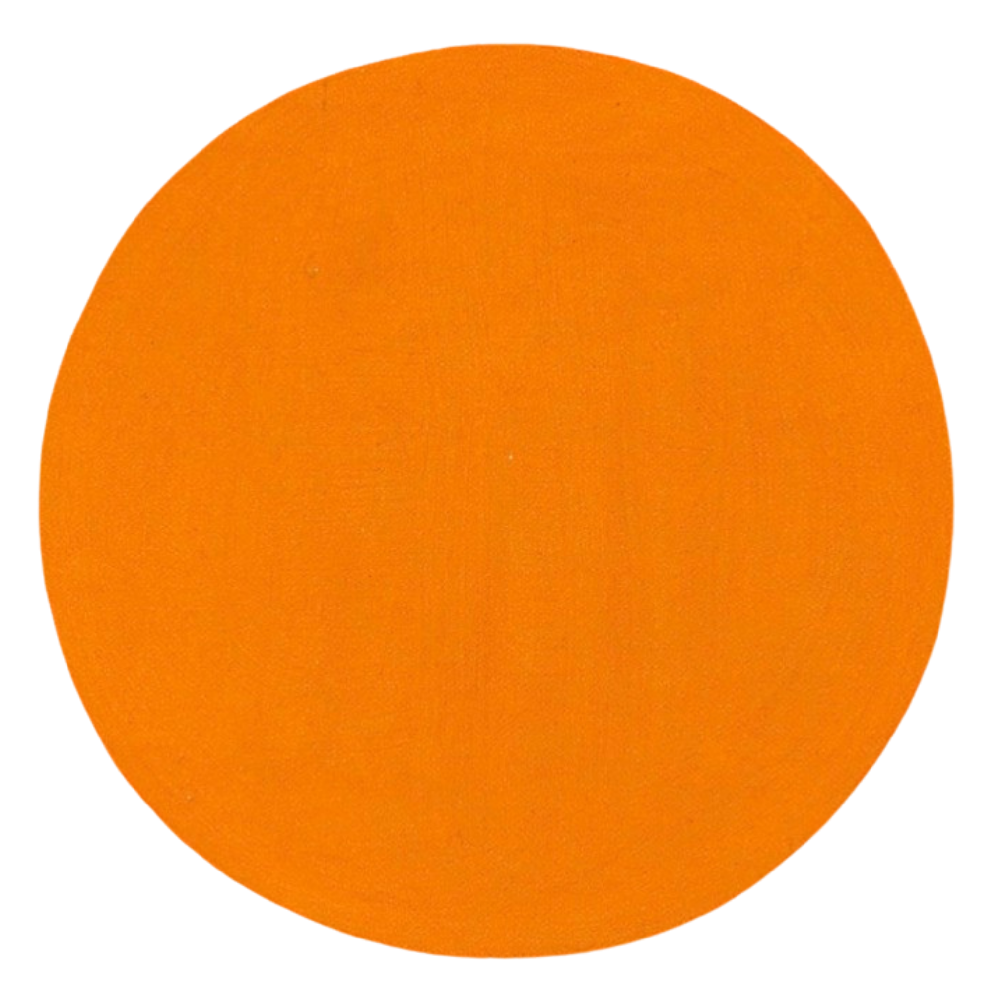 Close-up of an orange stationary sphere with a textured surface, casting a small shadow.