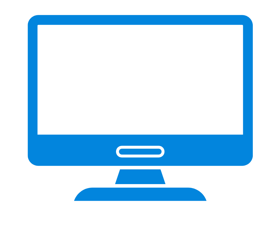 A blue icon of a computer monitor with a keyboard at the bottom.