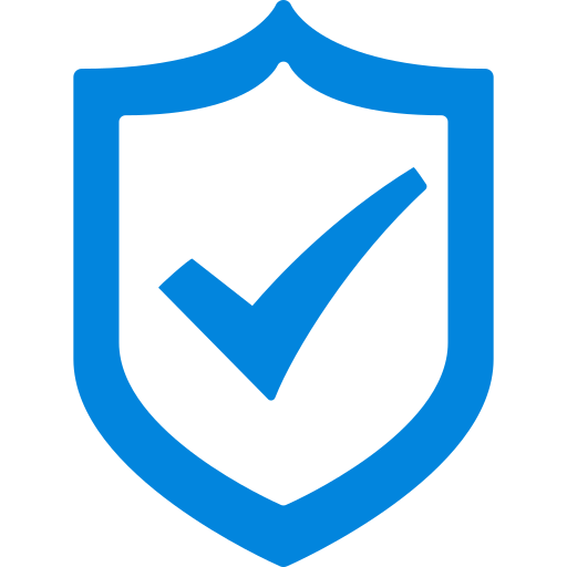 Blue shield icon with a check mark inside.